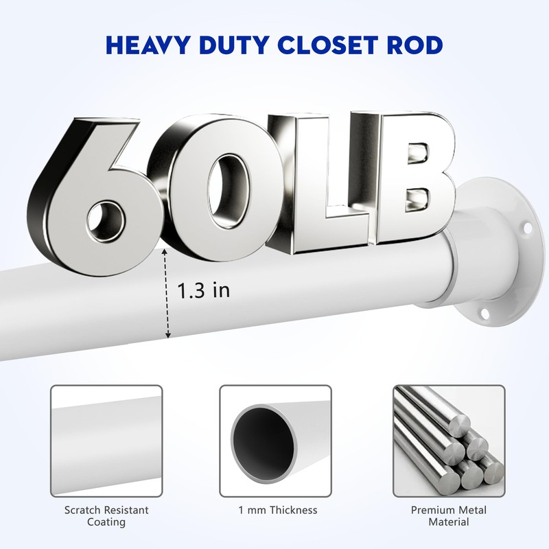 Closet Rods for Hanging Clothes 17 to 87 Inches Metal
