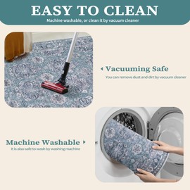 SERISSA Bedroom Rug 4x6 Teal Boho Rug, Vintage Washable Area Rugs Non Slip, Ultra Soft Print Distressed Tribal Entry Rug Low-Pile Throw Rug Carpet for Nursery Dorm Kitchen Living Room Decor