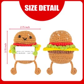 Funny Positive Burger, Emotional Support Hamburger, Cute Crochet Potato Partner Toy with Positive Card Cheer Up Funny Gag Gifts for Best Friend Birthday Housewarming Women Teacher Fall (Burger)