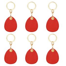 PATIKIL 6pcs Leather Keychain Blanks, 45mm Sublimation Keychain Blanks PU Leather Key Chain Bulk Keyring with Rings for Name Tag Dog Cat Collar Keys, Water Drop,Red