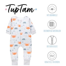 TupTam Organic Cotton Sleeping Bag with Feet - Baby Sleeping Bag 2.5 TOG with Legs & Sleeves, Oeko-Tex, fox in winter