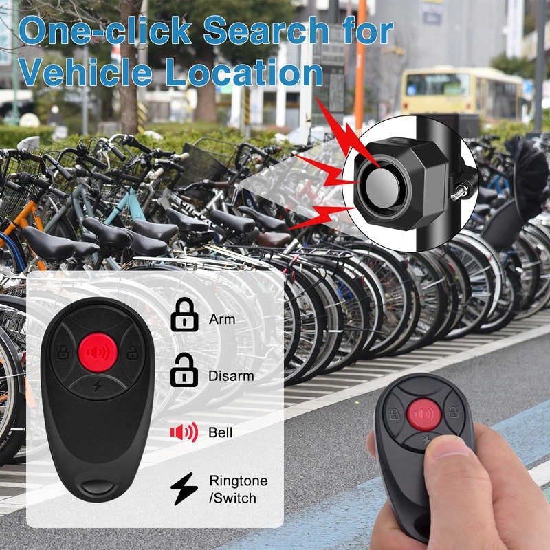 NineLeaf Bike Alarm Anti Theft with Remote Control, Rechargeable Bike