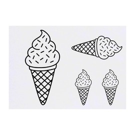 4 x 'Ice Cream Outline' Temporary Tattoos - Water Resistant, Skin-Safe, Non-Toxic Transfers, Mixed Sizes (TO00085076)