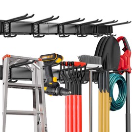 BakeBliss Garage Wall Tool Rack,Garage Organization,Garden Tool Rack Heavy Duty, Garage Tool Organizer Wall Mount with 6 Double-layer Hooks, Garage Hanging Storage Rack For Yard Tools, Shovel, Shed