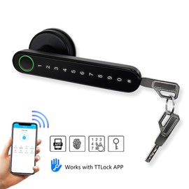 Smart Lock,CATCHFACE Fingerprint Door Lock Keyless Entry Door Lock Fingerprint Door Handle Biometric Door Lock with Fingerprint/TTlock App/Code/Key WiFi Door Lock for Front Door Home Airbnb(Black)