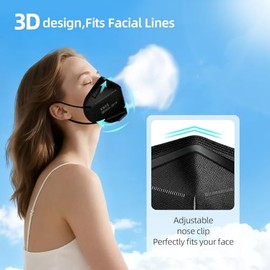 ZIYE - Paquete de 50 máscaras faciales KN95 negras – Mascarillas protectoras contra el polvo de 5 capas con trabillas elásticas para las orejas, trans