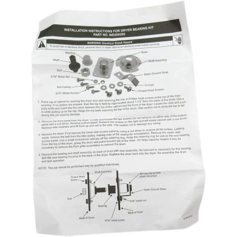 WE25X205 Premium Quality Dryer Rear Drum Bearing KIT Compatible with