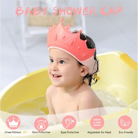 Shower Caps for Kids, KAMHBE Baby Shower Cap Shield Adjustable Crown Hair Washing Shampoo Shield Baby Visor for Eyes, Ears and Face (Red)