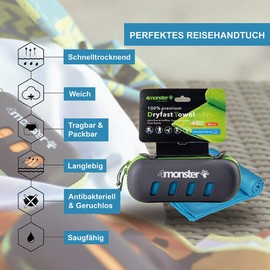 4Monster Microfibre Towels in 5 Colours, Absorbent Sports Towel, Ultra Light, Quick-Drying Travel Towel for Fitness, Sports, Sauna, Yoga, Travel