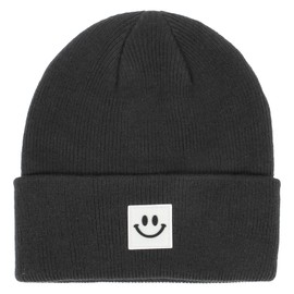 Orfila Toddler Beanie for Boys Girls Kids Baby Winter Hat Smiley Face Warm Baby Hats Toque 2-6 Years Black