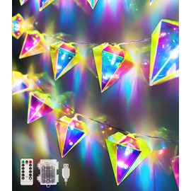 AceList Iridescent Diamond String Lights 10Ft 20 LED Fairy Light with Remote, Holographic Decor for Engagement Party Decorations Wedding Proposal Bachelorette Christmas Birthday Children Room(White)