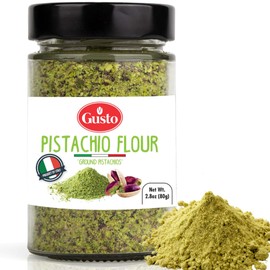 GUSTO ETNA Pistachio Flour, 80 g, Sicilian Fine Chopped Pistachio Flour, Ground Pistachios, Pistachio Powder, Gluten Free Flour, high Protein, Non Gmo, Vegan, Product of Bronte, Sicily, From Italy
