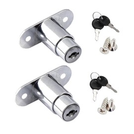 Sliding Door Lock, Furniture Lock, Cabinet Lock, Cylinder Furniture Lock, Push Lock for Drawer, with Key Set for Filing Cabinets, Cabinet Doors, Showcases, Drawers and Cabinets Accessories (Silver)