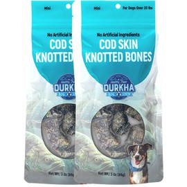 Durkha Cod Skin Knotted Bone Dog Treats – All-Natural, High in Omega-3, Gentle on Stomachs, Infused with Himalayan Yak Cheese - Mini - 2 Pack