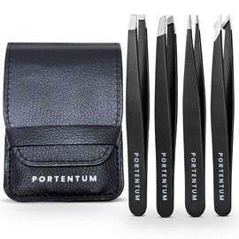 PORTENTUM Professional Tweezers for Facial Hair Women and Men - Stainless Steel Precision Tweezers for Ingrown Hair Tweezers (4 Pcs)
