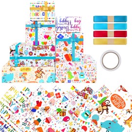Pack of 8 Children's Gift Wrapping Paper, Dinosaur Gift Wrap Birthday, Gift Paper Children's Birthday Set with Bow and Tape, Gift Wrap for Girls, Gift Wrap Boy (50 x 70 cm)