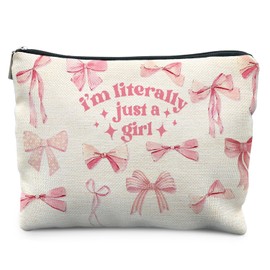 Likjad Coquette Pink Bow Makeup Bag, Preppy Bow Cosmetic Bags for Women, Girly Pink Makeup Pouch, Coquette Stuff, Trendy Preppy Bowknot Zipper Pouch