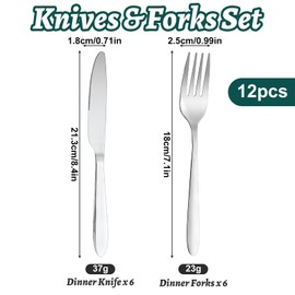 RETON 12 Stück Edelstahl Besteck Set, Messer und Gabel set, Steakbesteck Set, Essbesteck 6 Personen Spülmaschinenfest und Spiegelpoliert