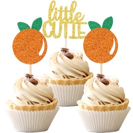 24 piezas de adornos para cupcakes de Little Cutie con purpurina naranja para decoración de tartas con temática de cítricos, baby shower, niños, fiesta de cumpleaños