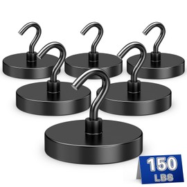 Junarter 6 Pack Black Strong Magnetic Hooks,150lb+ Magnetic Kooks Heavy Duty for Cruise Cabins, Heavy Duty Magnets with Hooks for Cruise Ship Walls,Hanging,Grill,Tool,Kitchen