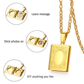 OIDEA Retro Locket Necklace for Men Women: Gold Tone Stainless Steel Memory Book Photo Locket Pendant Necklace Flower Pattern Memorial Lockets Jewelry Gift
