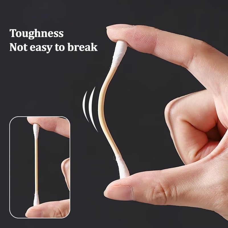 WOLMIK Cotton Buds Pack of 200 Bamboo with Wooden Handles