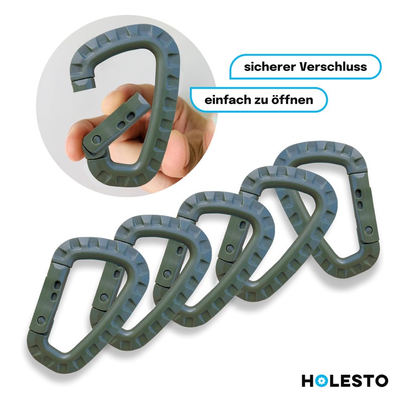 Holesto® Plastic Carabiner - Plastic Carabiner Hook - Tactical Black