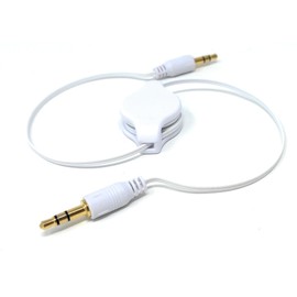 DRUT 3.5mm Retractable AUX Cable – 0.8m Male to Male Stereo Jack Lead, Compact Audio Cable for Car, Headphones, Speakers, Phones – White