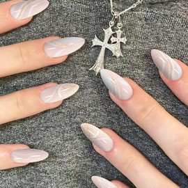 DUKASOU Semi Cured Gel Nail Strips | 28 pcs Gel Nails Strips Work with Any UV Lamps, Long Lasting UV Nail Stickers for Women DIY Nails Wraps(Gold Rivers)