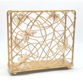 Chez Juju Gold Butterfly Ascent Tabletop Napkin Holder | Metal Freestanding Vertical Tissue Paper Servilleta Dispenser Organizer Letter Holder | Home Kitchen Restaurant Hotel Party Dining Table Décor