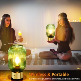 LEDIKON Touch Control Cordless Table Lamp,Rechargeable Table Lamp,Vintage Mid Century Modern Style,3-Way Dimmable Battery Operated Gold Table Lamp for Dinner Table,Living Room,Bedroom,Restaurant,Bars