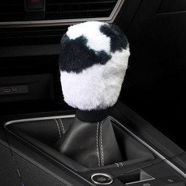 Hovom Cow Print Car Accessories Set, Soft Fluffy Plush Cute Cowprint Accessories for Women Girls, Include Steering Wheel Cover, Handbrake Cover, Gear Cover, Armrest Cover (Gear Shift Cover)