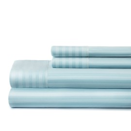 ienjoy Home IEH Full-Aqua Embossed Dobby Stripe 4 Piece Quality Sheet Set