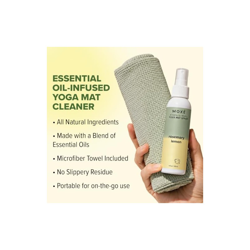 MOXĒ Yoga Mat Cleaner, Rosemary & Lemon Essential Oils, Safe