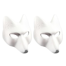Toyvian Fox Masks 2pcs White Blank Masks DIY Animal Unpainted Craft Masks Pu Japanese Kabuki Masks Half Face Cosplay Props