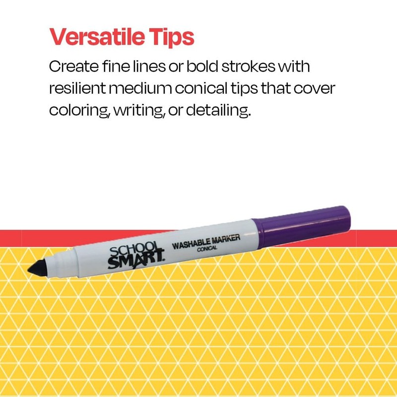 School Smart Washable Art Markers, Conical Tip, Purple, Pack of