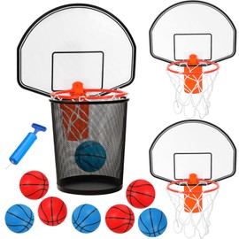 Meooeck 19 Pcs Trash Can Basketball Set Including 2 Clip on Hoop with Backboard 16 Mini Red and Blue Inflatable Basketball 1 Air Pump for Adult Boys Home Office Birthday Gift Practice Indoors(Classic)
