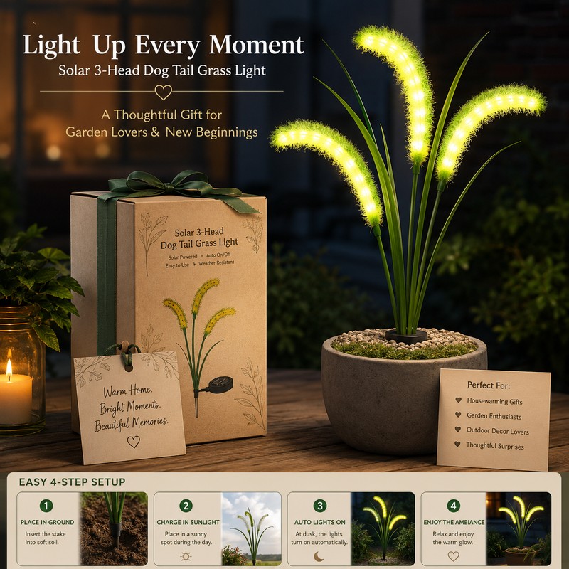 Solar Foxtail Garden Lights for Outdoor Decor – 3-Head LED