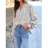 MASCOMODA Womens V Neck Floral Long Sleeve Tops 2025 Summer