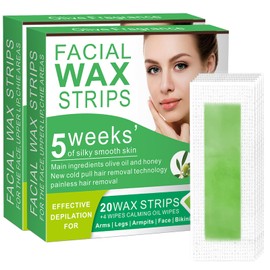 Wax Strips for Hair Removal - 98% Natural Formula for Sensitive Skin, Facial Hair Removal for Women - Gently and Quickly Removes Hair from Eyebrows, Body, Legs, and Bikini Line- Hypoallergenic 2Pcs