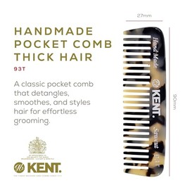 KENT Peine Pequeño de Dientes Anchos 93T Blanco Tokio para El Cuidado Del Bigote Y La Barba, Peine Desenredante de Bolsillo para Viajes, Cortado con Sierra Y Pulido, Hecho A Mano en Inglaterra