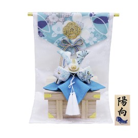 Osaka Choseido Compact Mini Crepe Koinobori Doll for Indoor Use, Includes Wooden Card Bonus Item (Sold Separately), Sora (Sky Blue)