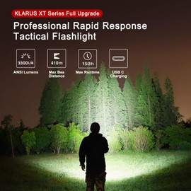 XT11GT Pro 3300 Lumens USB C Rechargeable Tactical Flashlight, 1345 Feet Beam Distance, Instant Reaction Dual Tail Switches, Tactical + Outdoor Settings, with 3100mAh Battery, Holster - Desert Tan