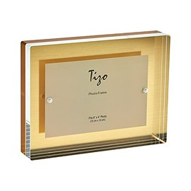 TIZO Design 4x6 Thick Lucite Block Picture Frame, Boutique Quality Photo Frame (Gold)