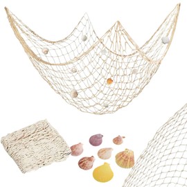 Lyivisk Fischernetz Deko Kostüm mit Muscheln Mesh Outdoor Naturfarbenes Netz 100x200cm Maritime Wanddekoration für Hochzeit Party Fotografie Bühne Karneval Indoor Outdoor