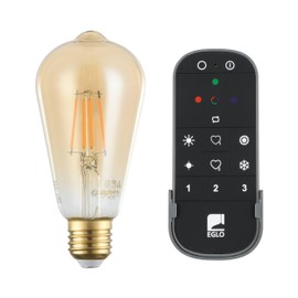 EGLO connect.z Smart Home Kit 2 x E27 ST64 LED Bulbs with Remote Control, ZigBee, App and Voice Control Alexa, Dimmable, 2 Vintage Bulbs Amber, 500 Lumens, 5.5 Watt Each, Warm White