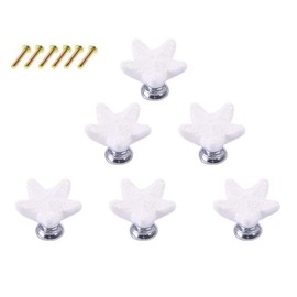 POFET 6 Pieces Starfish Shape Dresser Drawer Cabinet Knobs Vintage Door Handle Ceramic Furniture Handles for Kitchen Wardrobe Cupboard Nursery Decoration - White