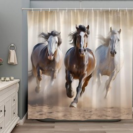 Horse Shower Curtain Farmhouse Animals Western Country Farm Polyester Fabric Bathroom Home Decor Set with Hooks 70Wx70H Inch