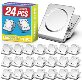 Paquete de 24 clips magnéticos resistentes, fuertes clips magnéticos para notas y fotos, clip magnético para organización, imanes de clip versátiles para pizarrón, nevera, aula, cabañas de