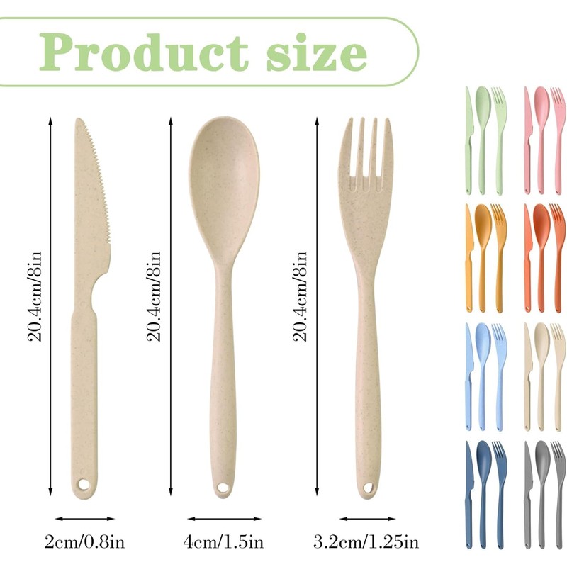 JINGIHE 8 Pieces Plastic Cutlery Set, Travel Cutlery Set